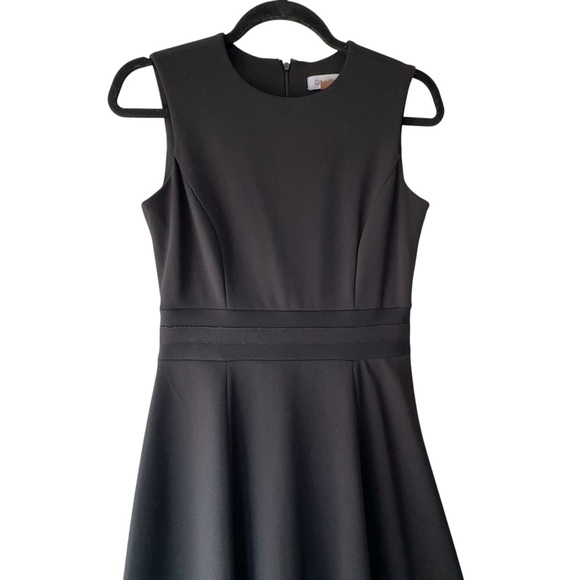 CALVIN KLEIN NWOT SLEEVELESS BLACK FIT & FLARE DRESS TULLE HEM DETAIL | SIZE: 2 - Picture 3 of 10